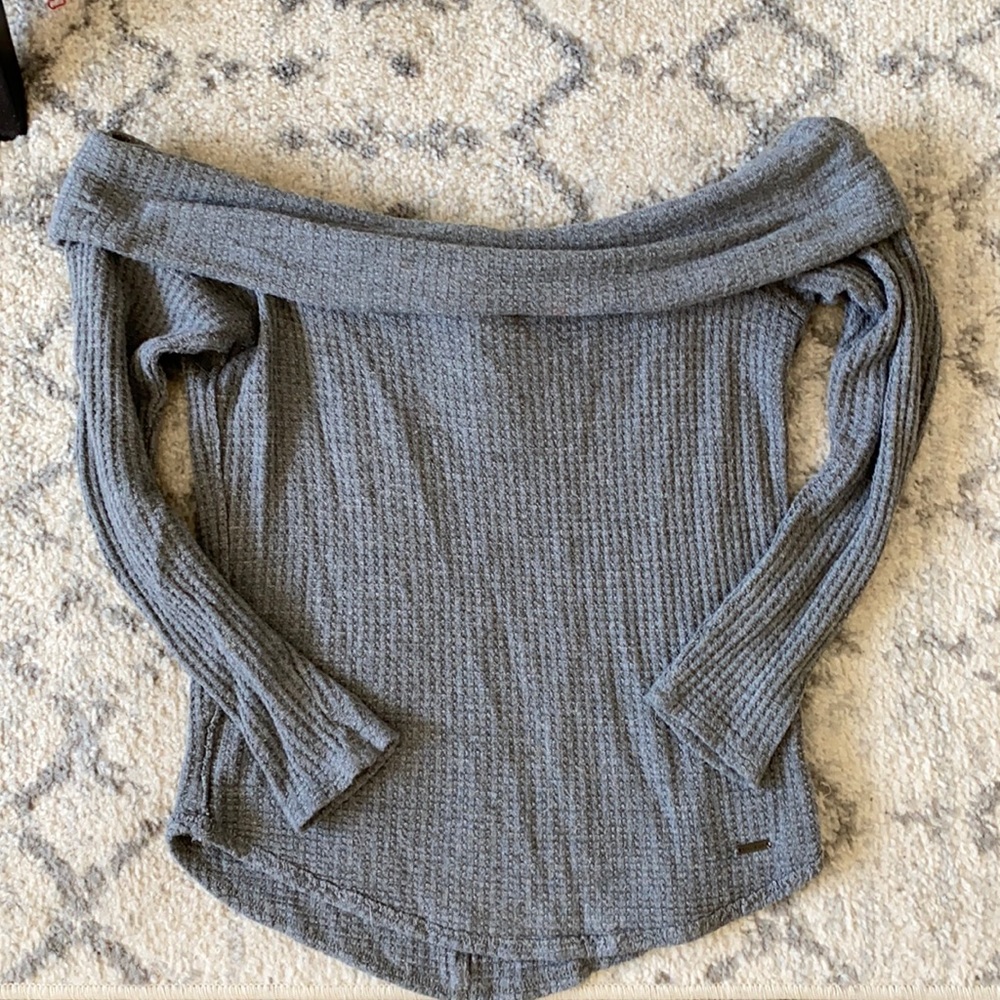 Hollister Grey Waffle Knit Off The Shoulder Top